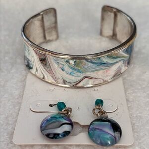 🆕 Handmade Multicolor Swirl Bracelet and Earring Set-NWOT